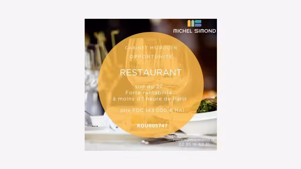 Vente restaurant très bien entretenu Sud Eure