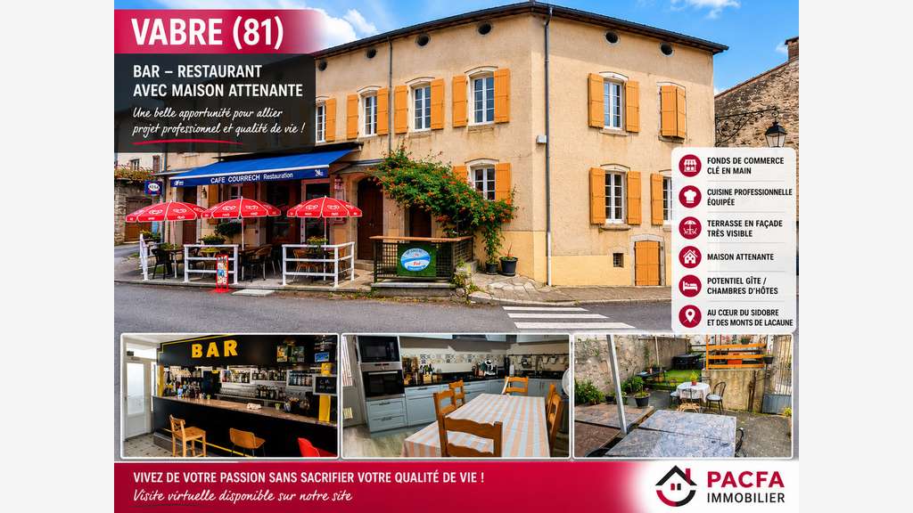 Vente bar restaurant et maison 232m² dans le Tarn