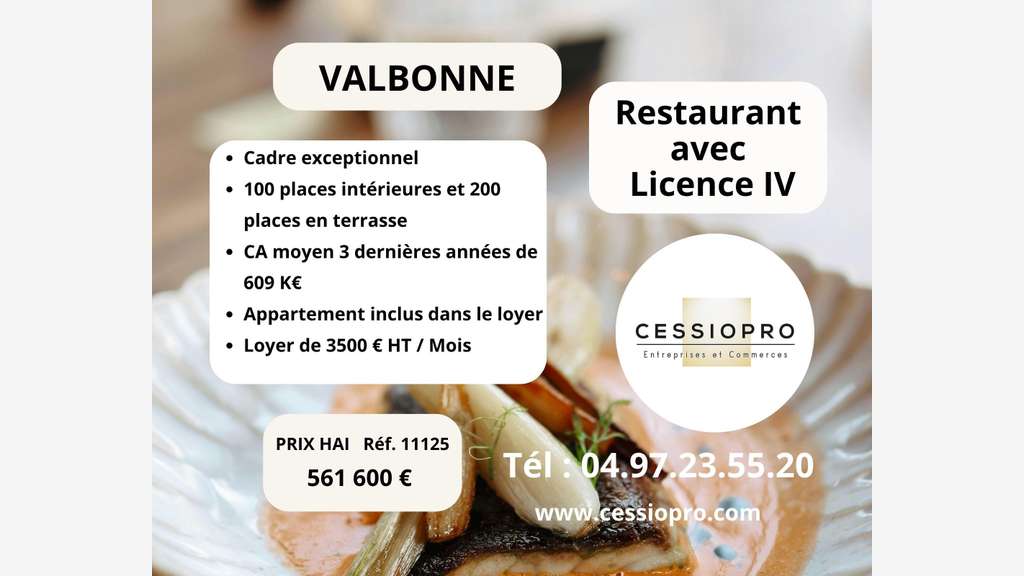 Vente restaurant lic IV Valbonne Sophia Antipolis