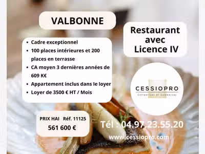 Vente restaurant lic IV Valbonne Sophia Antipolis