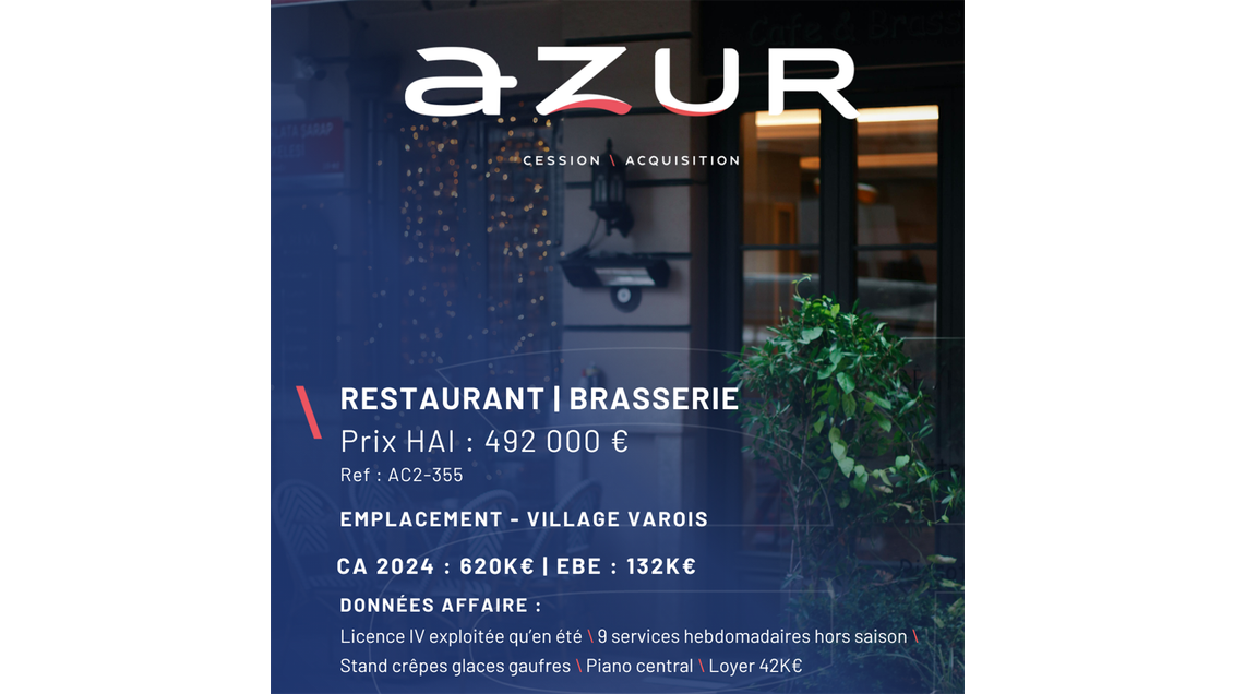 VENTE Restaurant Brasserie Licence IV dans le Var
