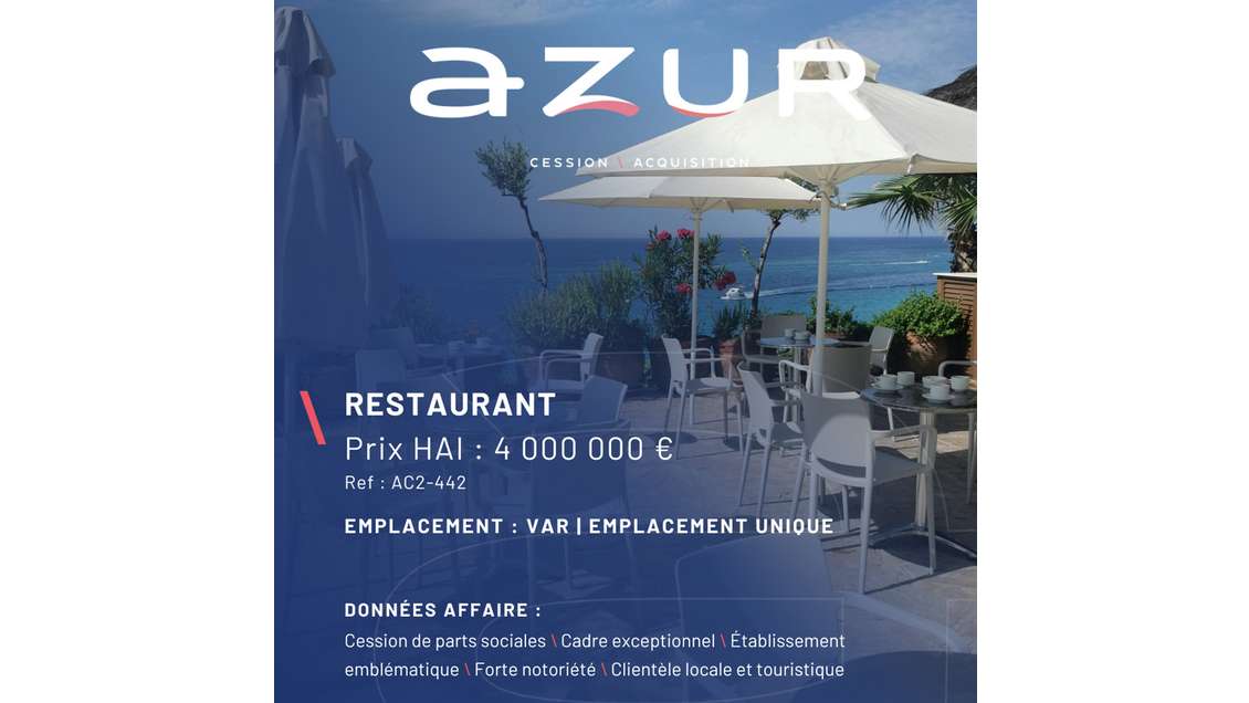 VENTE Restaurant emplacement premium front de mer