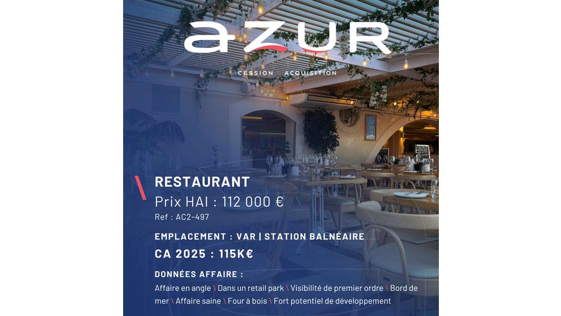 VENTE Restaurant bel emplacement dans le Var