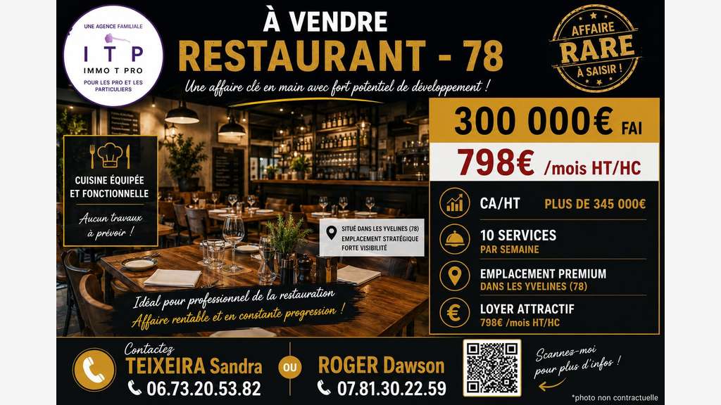 Vente beau restaurant traditionnel dans Yvelines