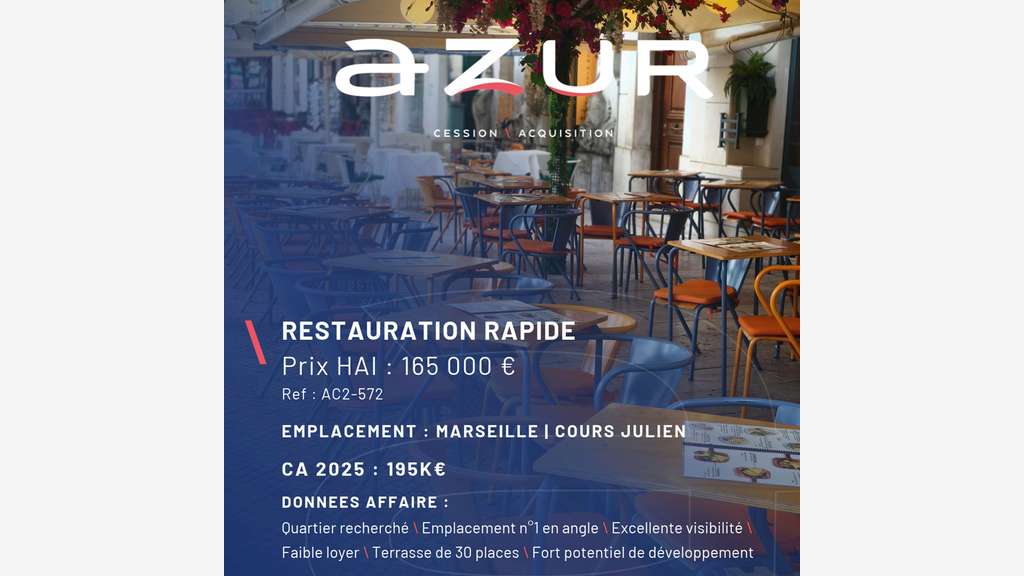 Vente restauration rapide à Marseille Cours Julien
