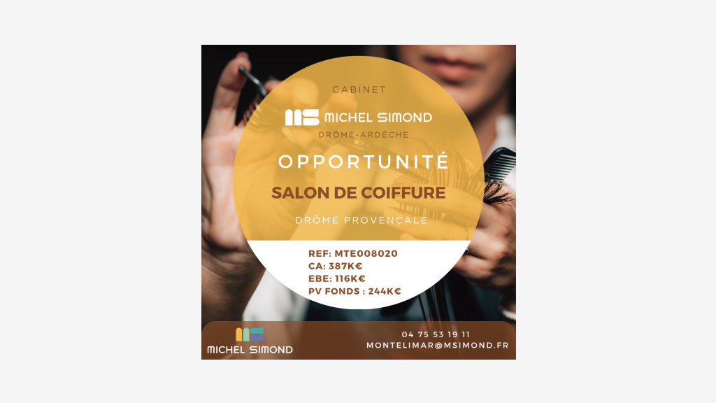 Vente salon de coiffure en centre ville Drôme