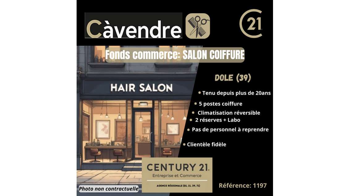 Vente salon de coiffure au centre de Dole