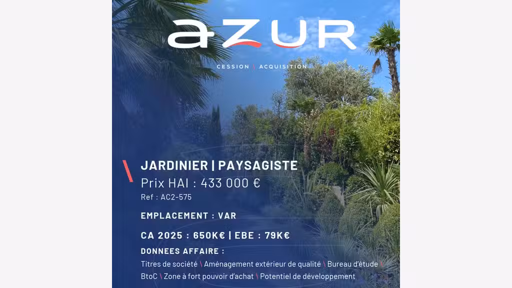 VENTE Sté Jardinerie / Paysagiste dans le Var
