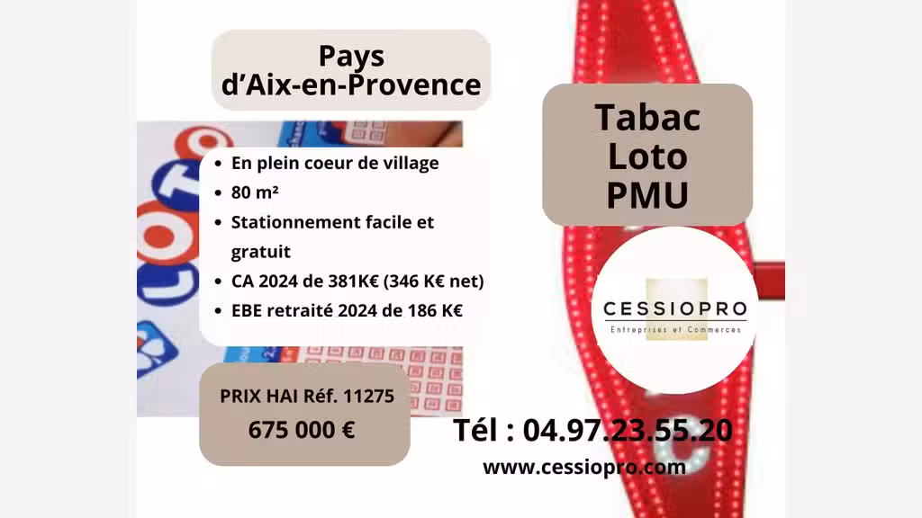 AV très beau tabac loto plein cœur de village 13