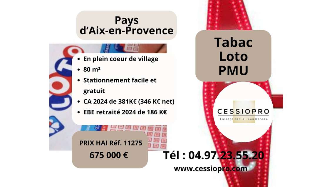 AV très beau tabac loto plein cœur de village 13
