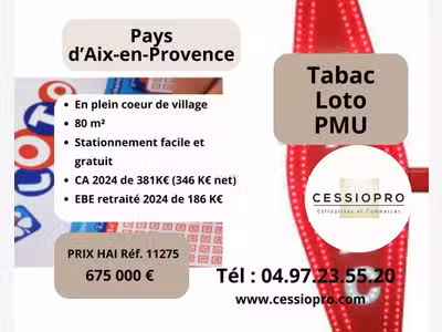AV très beau tabac loto plein cœur de village 13
