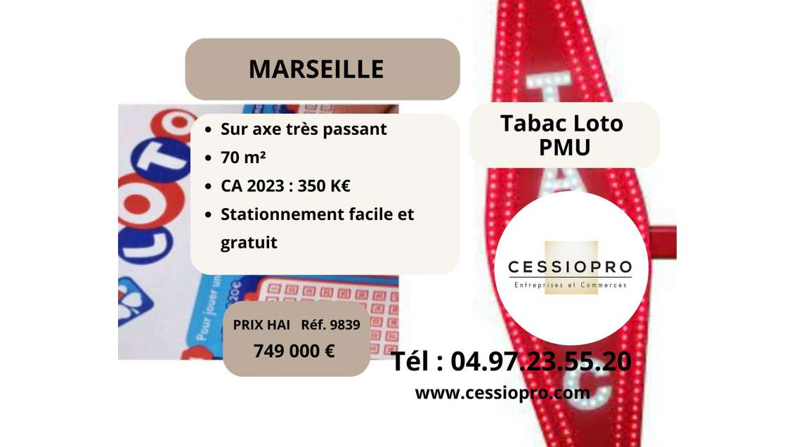 Vente FDC tabac loto PMU bimbeloteries à Marseille